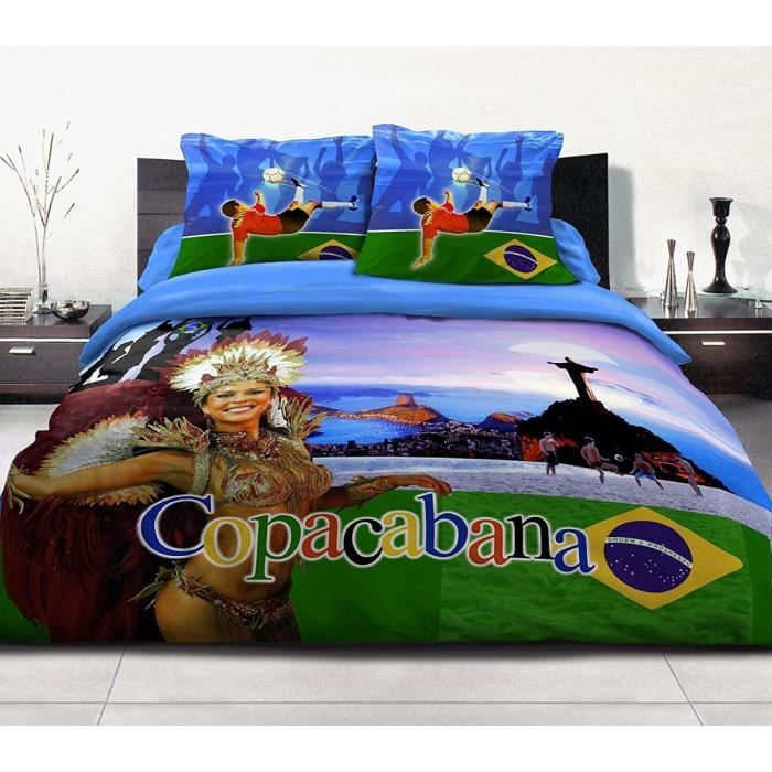 Housse de Couette 3 Pièces - 100% Coton 57 Fils - 2 Personnes 220x240 cm - COPACABANA Bleu Vert
