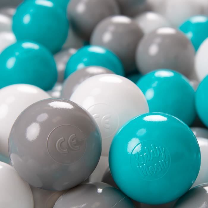 KiddyMoon 100-6Cm ∅ Balles Colorées Plastique Pour Piscine Enfant Bébé Fabriqué En EU, Gris-Blanc-Turquoise
