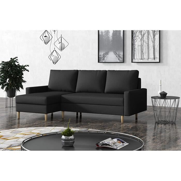 La Petite Maison - Canapé d'angle convertible avec deux coffres de rangement - 220 x 72 x 140 cm - Gris anthracite