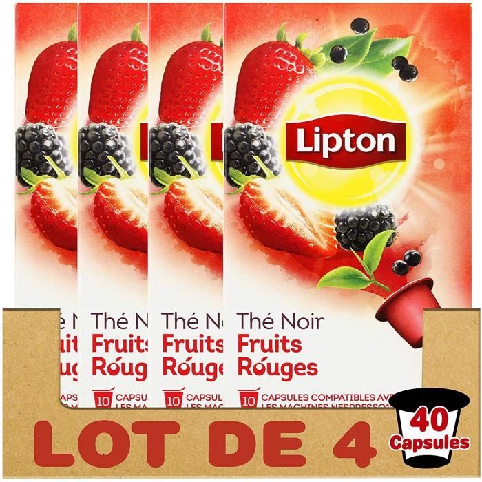 Lipton Thé Noir Fruits Rouges, Capsules Compatibles Nespresso, 40 Capsules (Lot de 4x10 Capsules)