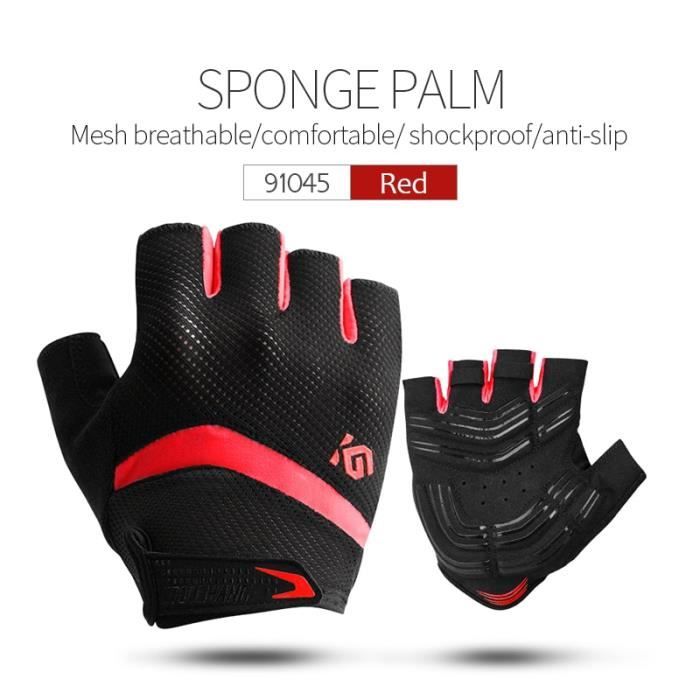 Gants vélo,CoolChange gants de cyclisme demi doigt antichoc respirant GEL gants de vélo vtt hommes femmes Sports - Type 91045 Red