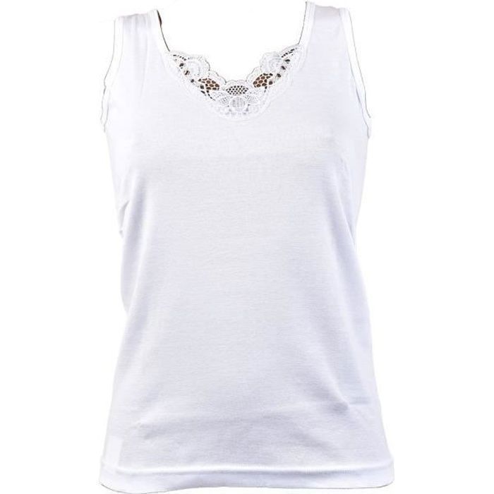 Débardeur Femme Fibre Naturelle Grand Confort Débardeur Bretelles Larges Blanc