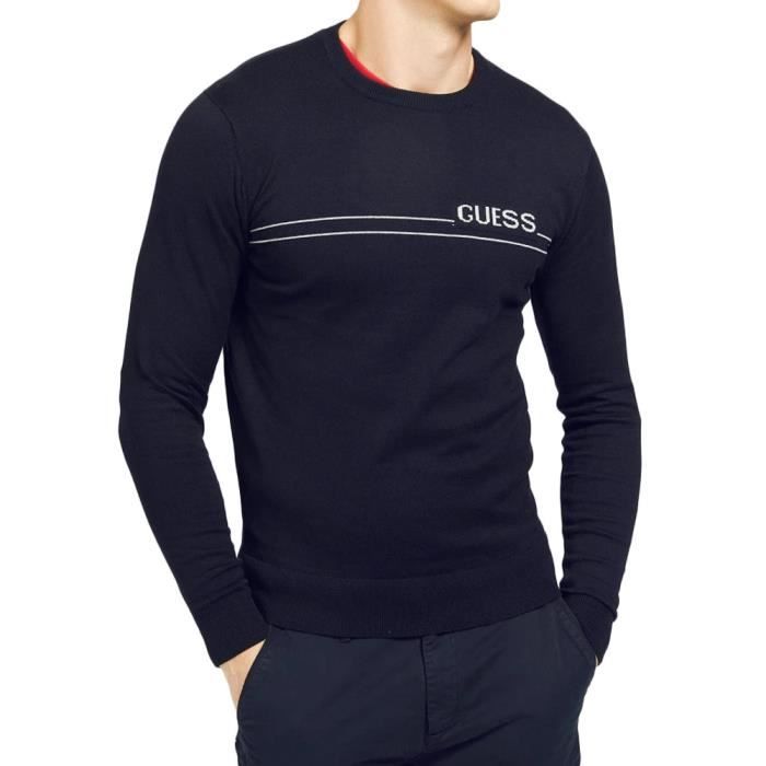 Pull marine homme Guess LS CN Logo 12 GG