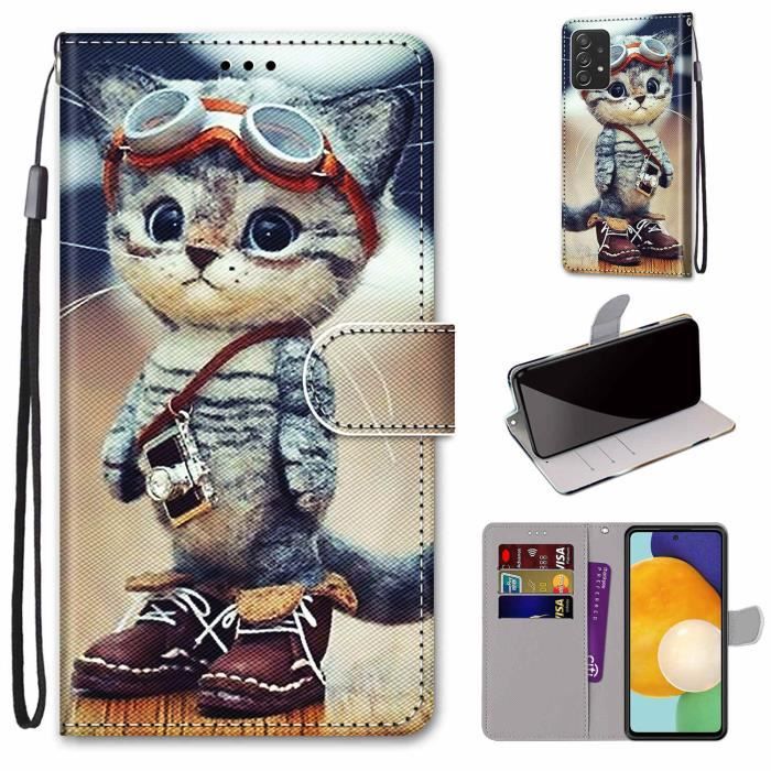 élégant Housse Étui pour Samsung Galaxy A53 5G Chat en chaussures Pochette Protection PU Cuir Cover CZB