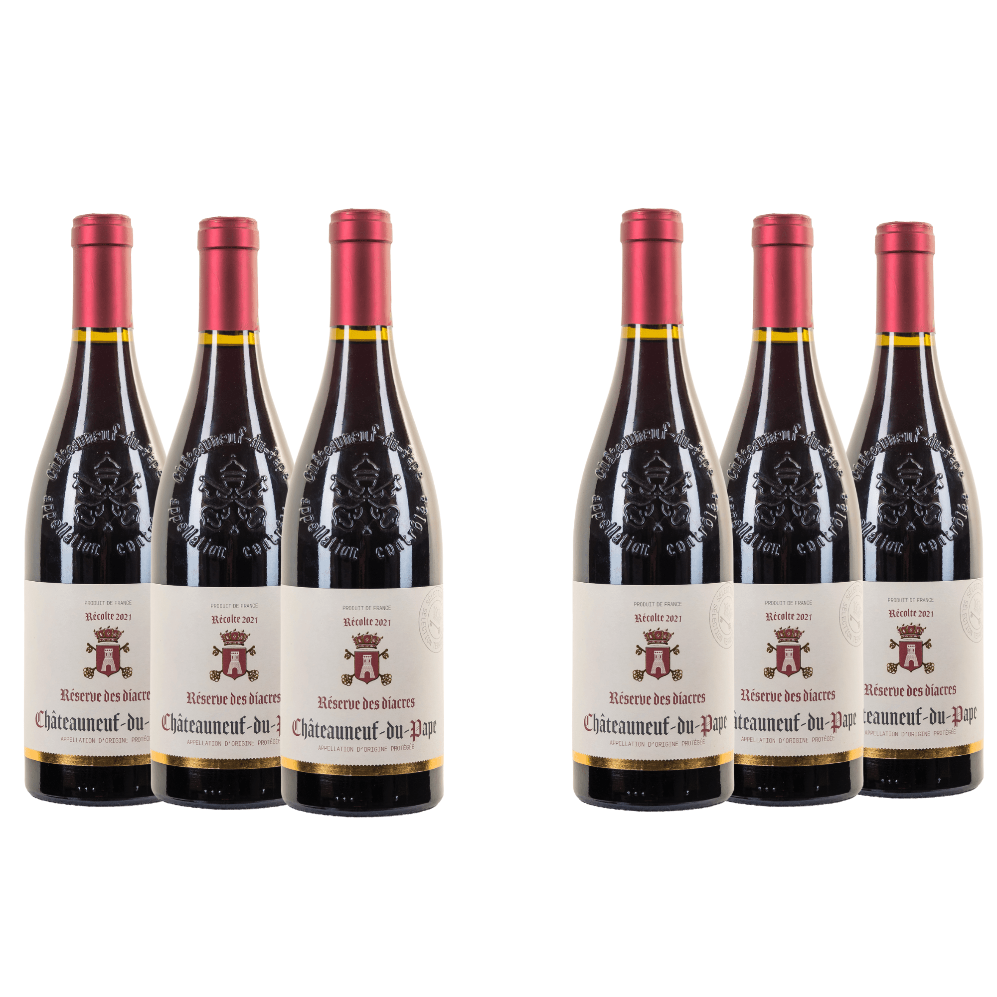 RESERVE DES DIACRES - AOC Châteauneuf-du-pape - 60% Grenache-30% Syrah-10% Mourvèdre - Un vin puissant,un nez fruité - 6 bouteilles