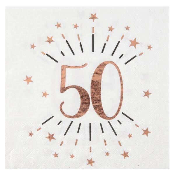 Serviette de table anniversaire 50ans blanche et rose gold métallique (x10) REF/7350