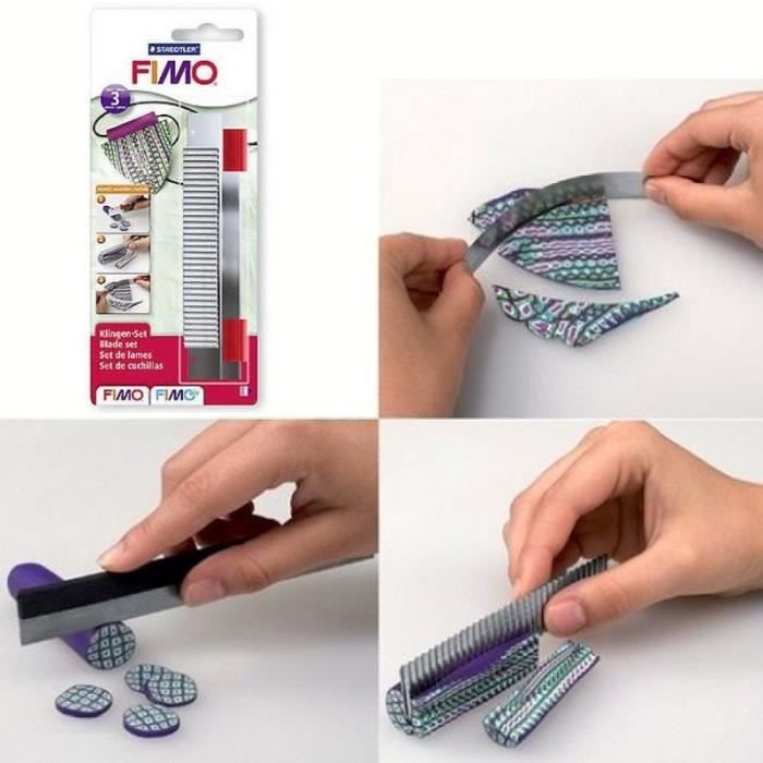 Lot de 3 fines lames en acier inoxydable, rigide, flexible et striée pour pâte fimo polymère - Unique
