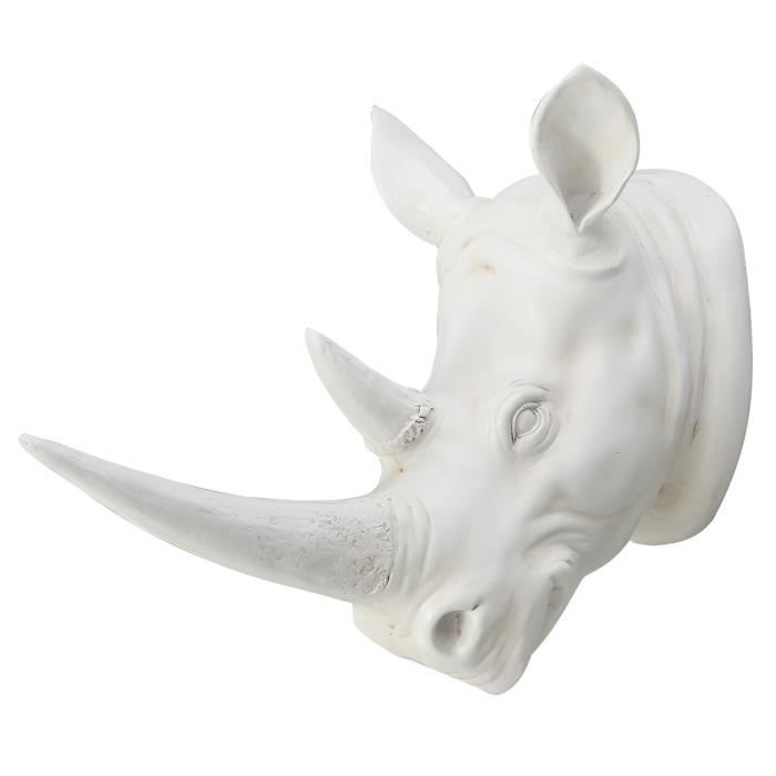 Tête Rhinocéros Sculpture Murale Objet Décoration Murale Blanc en Résine