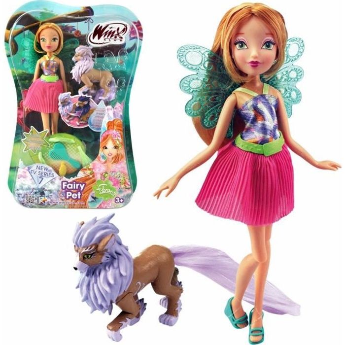 Flora avec Animal Féerique Magiwolf Amarok | Poupée Fairy Pet 28 cm | Club Winx