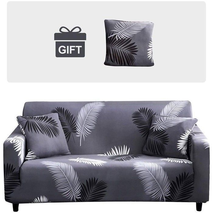 Housse Canape-190-230cm+1 Housse de Coussin 45x45cm-Feathers-Housse de Canapé Extensible 3 Places JacquardRevêtement de Canapé