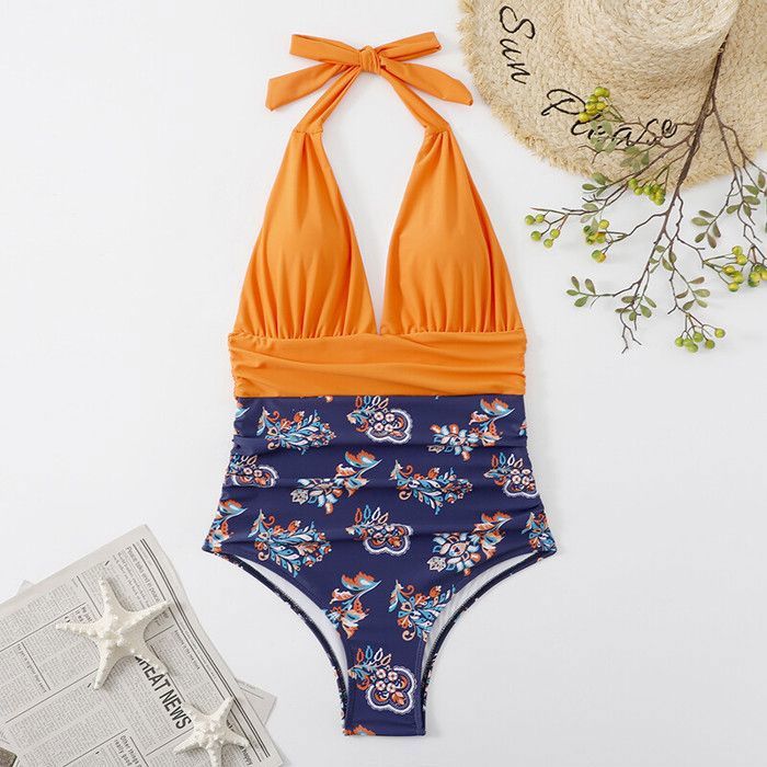 Maillot De Bain Une Pièce CUPSHE - Col En V Volanté - Lacets Dos - Taille Haute - Féminin
