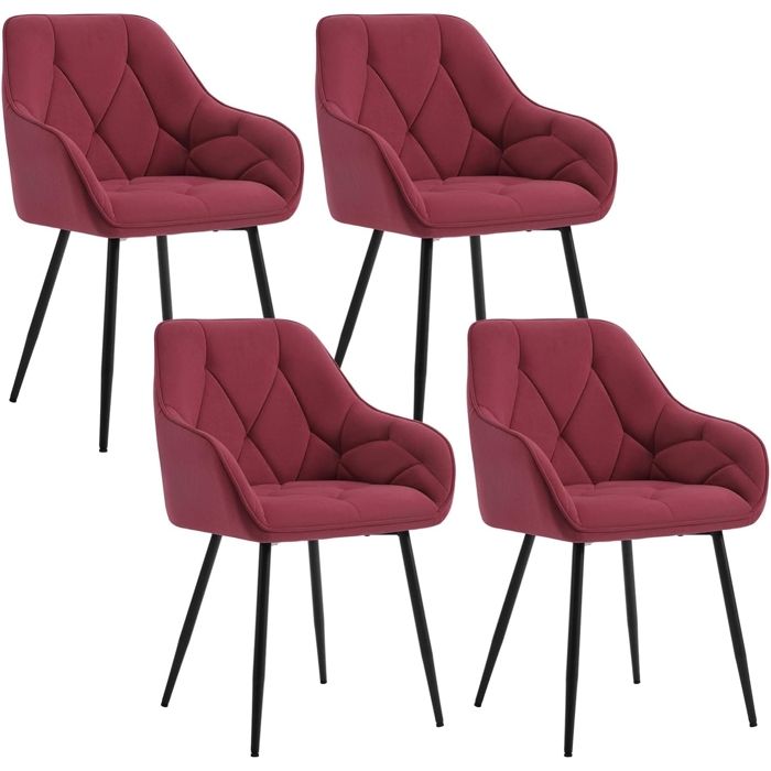 WOLTU Lot de 4 Chaises de Salle à Manger Chaise de Cuisine en Velours avec Dossier Pieds en Métal Bordeaux W0ATT0394-4