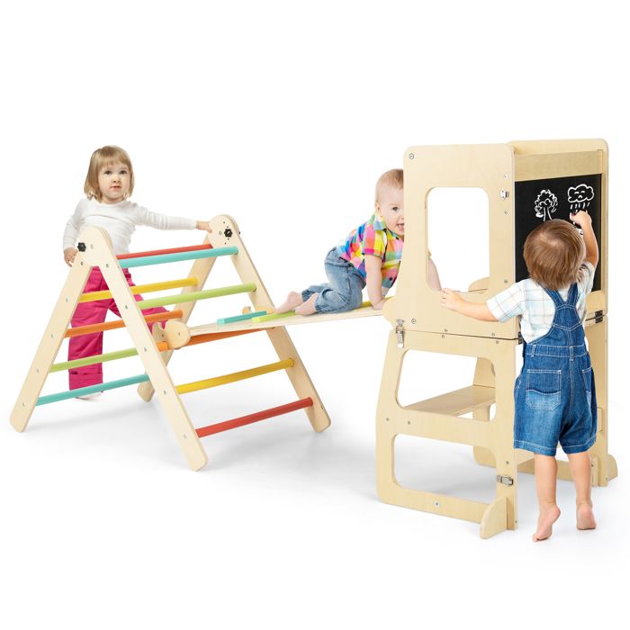 DREAMADE Jeux D'escalade Montessori En Bois – Pliable, Rampe Réversible, Bascule – Pour Enfants 3+ Ans – Multicolore, 60 Kg Max