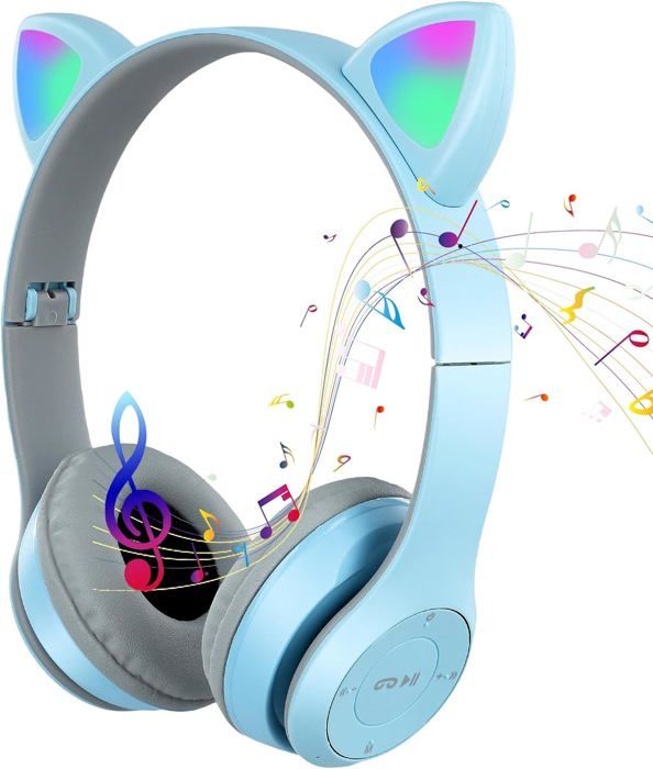 OHAANYY Casque Bluetooth pour Enfants sans Fil,Casque Cat Pliable avec