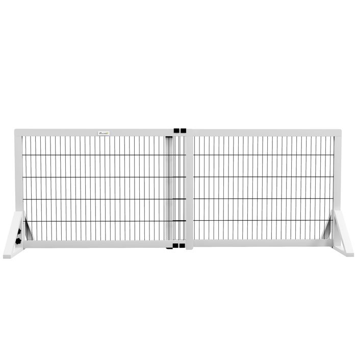 Barrière de sécurité pour chien - PawHut - 2 panneaux largeur réglable 63-106 cm - bois de pin acier 101-181 x 44 x 67 cm - blanc
