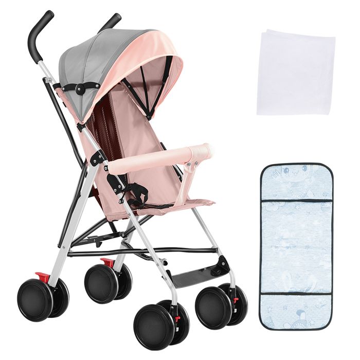 Meilleurs prix pour Poussette compacte à 4 roues-Avec canopée pour sasseoir-Pliable et portable-Sûr et antidérapant-Rose-XJING