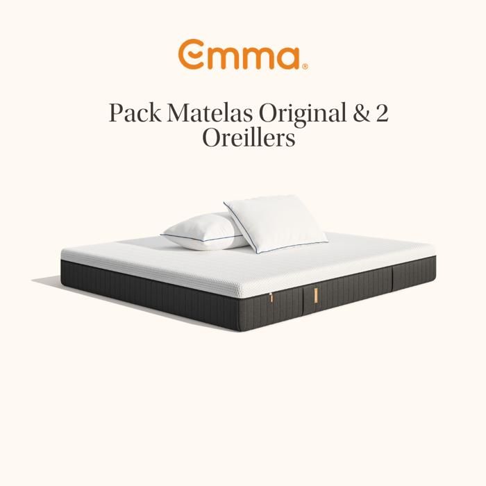 EMMA Pack Matelas Emma Original+ 180x200 + 2 Oreillers Emma Original Confort + Mémoire de Forme + Ressorts