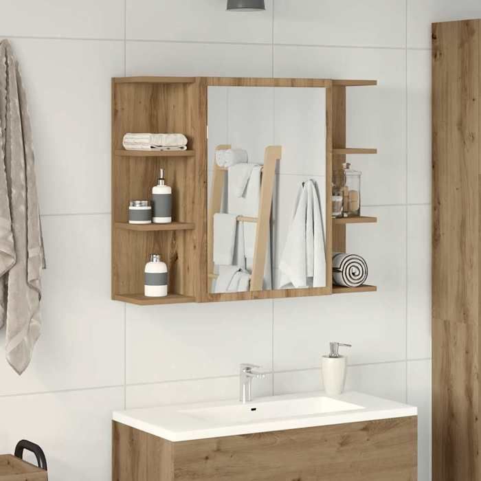 vidaXL Armoire à miroir de salle de bain chêne artisanal 80x205x64 cm 856037