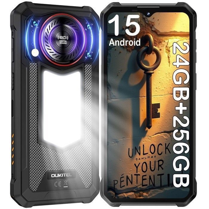 OUKITEL WP53 Pro Telephone Portable Incassable 24Go+256Go 652 11000mAh Smartphone Robuste 50MP Android 15 Dual SIM 4G/NFC Noir