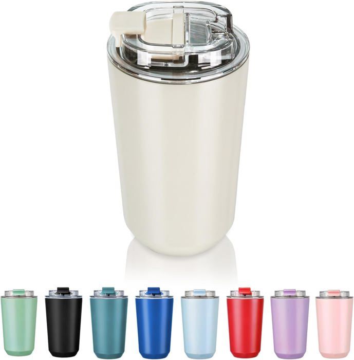Tasse à café de voyage 280 ml thermos en acier inoxydable anti-fuite réutilisable double paroi beige