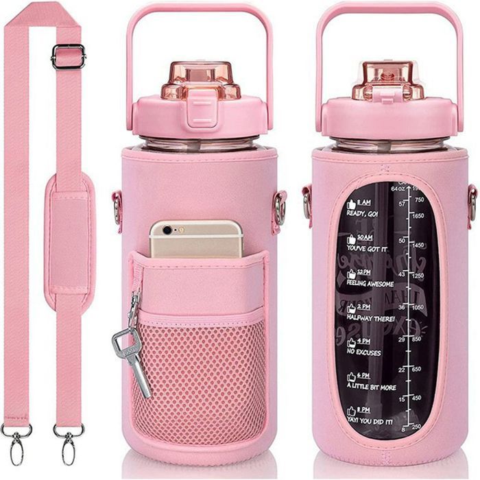 Bouteille deau 2 L sac à bandoulière sac de motivation portable pour camping et sports de plein air rose
