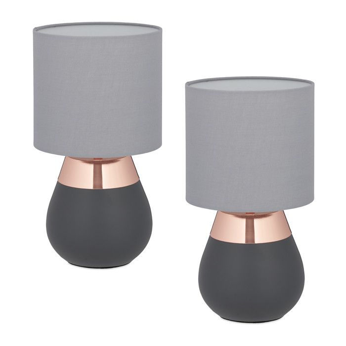 Relaxdays Lampe de chevet lot de 2 abat-jour douille E14 câble H x D : 32 x 18 cm pour la chambre gris et cuivre