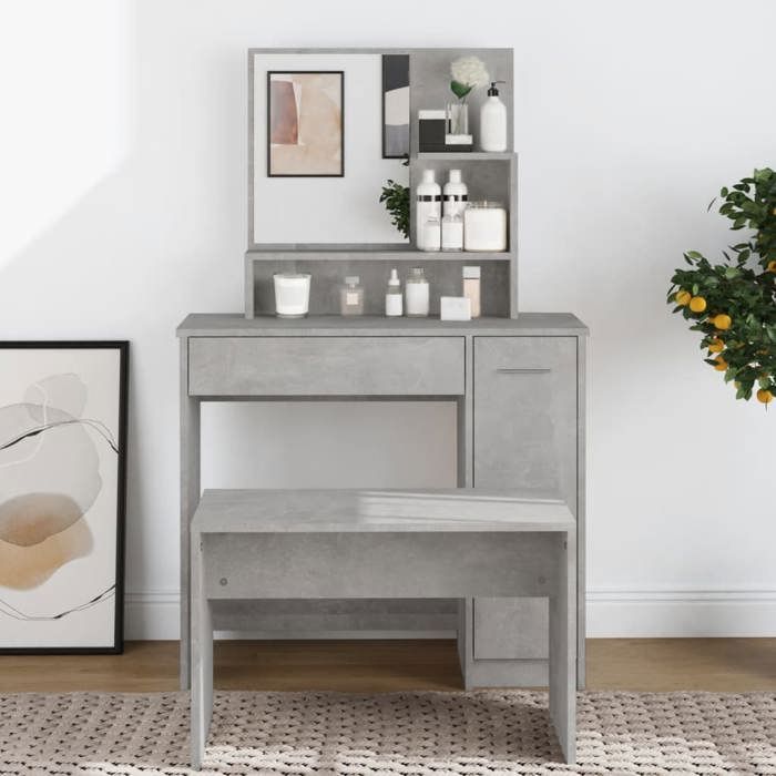(Gris)Coiffeuse Maquillage avec miroir Gris béton 865x35x136 cm 502739
