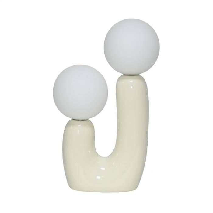 Lampe de table organique céramique beige et verre blanc H 31cm - Deva Lampe de table organique céramique beige et verre blanc H 31cm - Deva