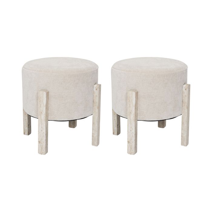 Lot de 2 Tabourets - HOME DECO FACTORY - Emilia - Rembourrés - Beiges