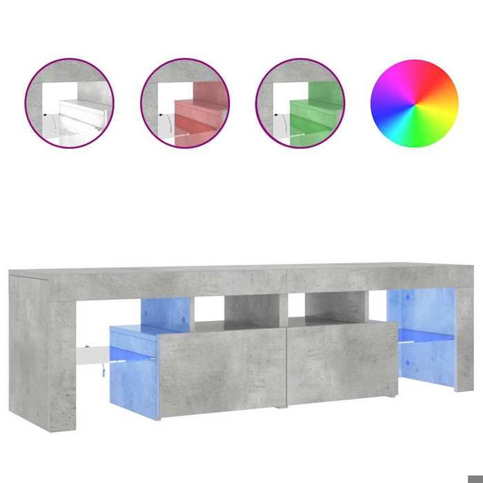 “RabaisMeuble TV/Armoire salon - Banc TV - KENNETH - avec lumières LED Gris béton 140x365x40 cm Août869818