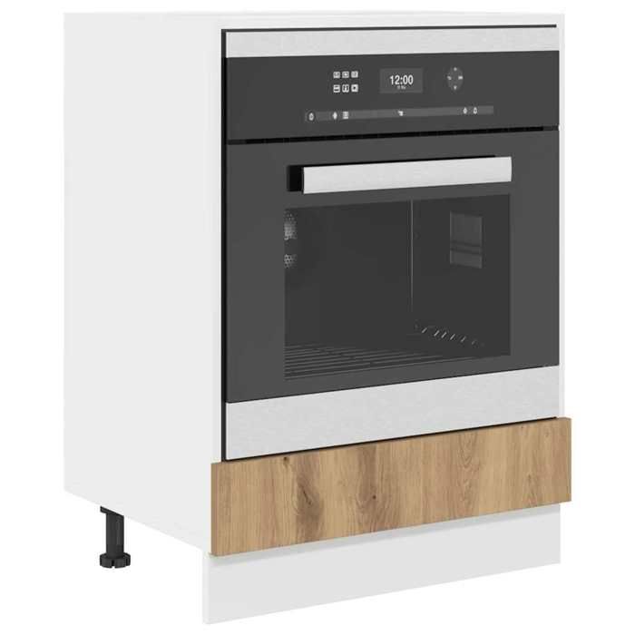 Meuble Four & Plaque Encastrable Riga Chêne Noir – 60 X 46 X 81,5 Cm – Tiroir Soft Close + Étagère Réglable
