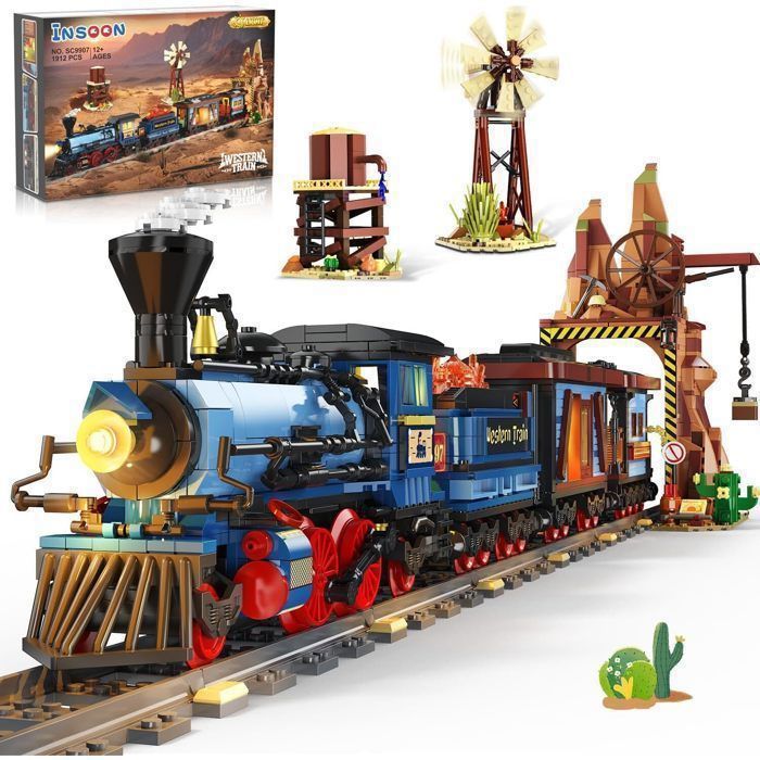 INSOON Kit de Construction Train Far West 1912 Pièces avec LED Jouet pour Enfant et Adolescent Cadeau dès 12 Ans