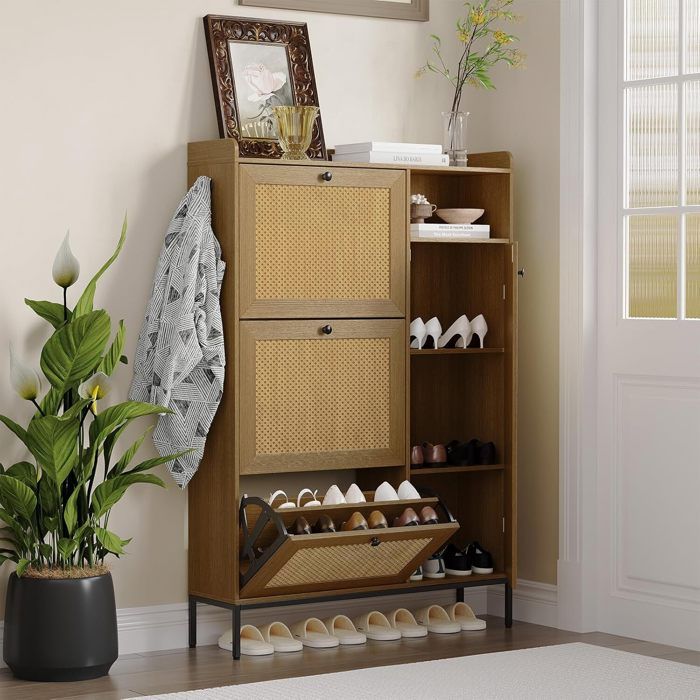 Meuble à chaussures - Armoire Rangement Grande Capacité 24 Paires - Meuble d Entrée Couloir - Bois Clair - 108x30x88cm
