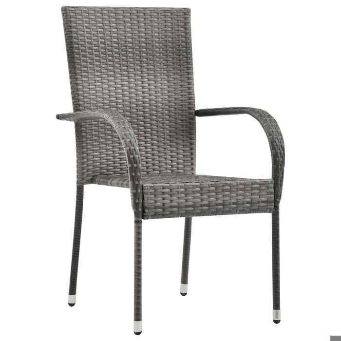 Chaises empilables dextérieur - MANGO - 2 PCS - Gris Résine tressée C1199