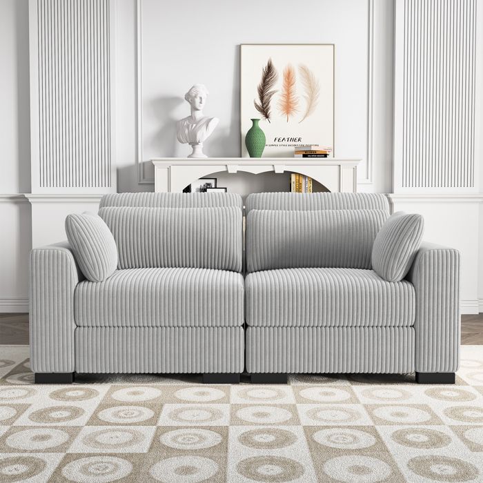 Canapé dangle convertible en Velours côtelé gris - 3 places. fauteuil dangle réversible coffre rangement lit modulable