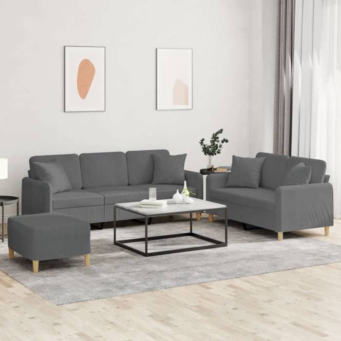 Ensemble de canapés 3 pièces - vidaXL - Coussins gris foncé - Tissu polyester - Canapé 2 places 138x77x80 cm