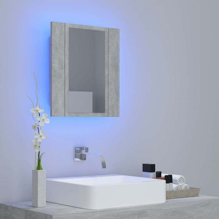 Armoire de salle de bain à miroir LED - vidaXL - Gris béton - 40x12x45 cm - Lumière RVB - Acrylique - 2 étagères