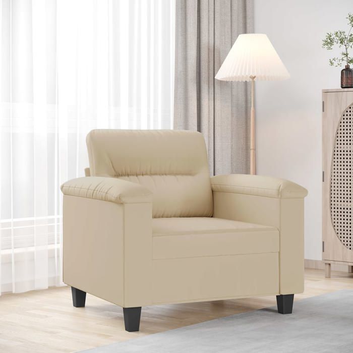 Fauteuil en tissu microfibre - Happiness - Crème - 60 cm - 90x77x80 cm - Rembourrage confortable - Structure en métal Fauteuil en tissu microfibre - Happiness - Crème - 60 cm - 90x77x80 cm - Rembourrage confortable - Structure en métal