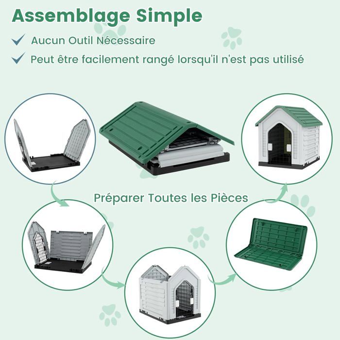 GIANTEX Niche pour Chien Exterieur 67×52×60 CM Cabane Chien Exterieur en PP Imperméable avec Porte Grillagée Verrouillable (Vert)