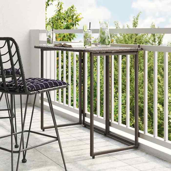 NEW 2026 Table de balcon - 1 pc - look élégant - pliante marron 90x51x75 cm polyrotin L1361