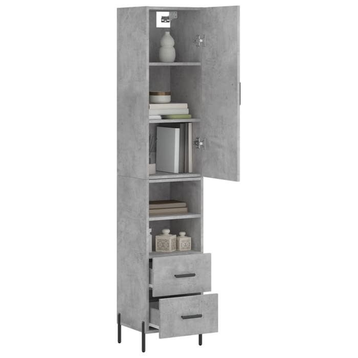 Vaisselier de cuisine - Gris - Buffet haut - SWEETY - avec rangement - Gris béton - 34 5x34x180cm - Bois dingénierie LH3401584