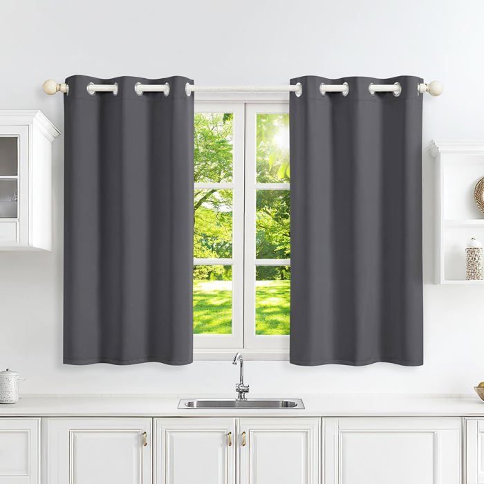 Rideau occultant thermique - LEHRING - Lot de 2 rideaux - Dimensions 90x120 cm - Gris foncé - Œillets métalliques