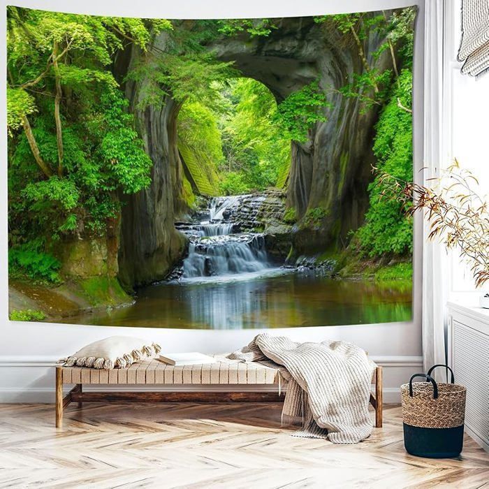 Tapisserie Murale Arbres Tenture Plafond Vert Trou 3D Lac Vert Tenture Murale Arbre Montagneuse 150L x 130l cmTrou-1 TROU- TENTURE