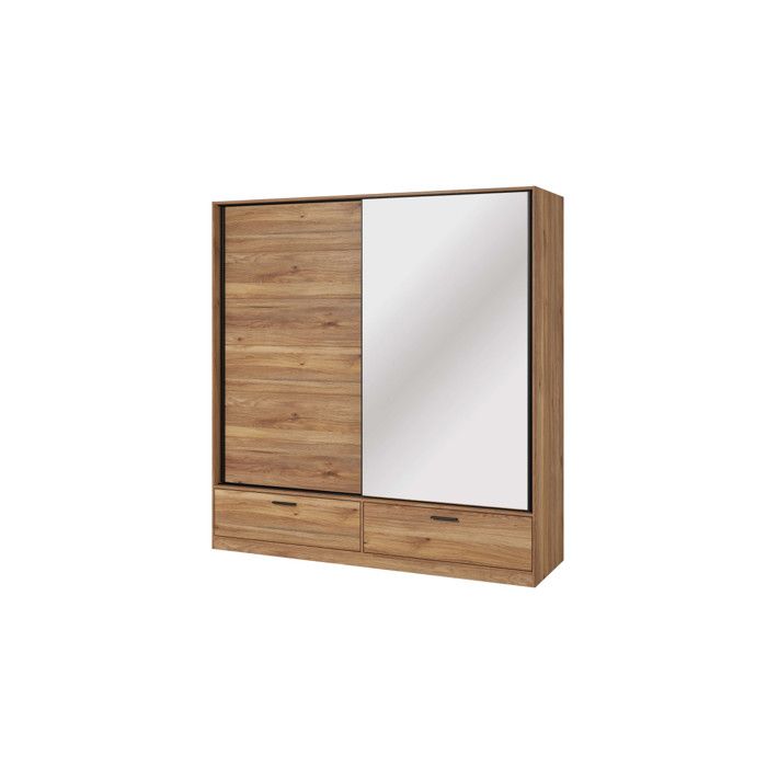 Armoire ORION 2 portes et 2 tiroirs avec miroir 180cm - Chêne clair Armoire ORION 2 portes et 2 tiroirs avec miroir 180cm - Chêne clair