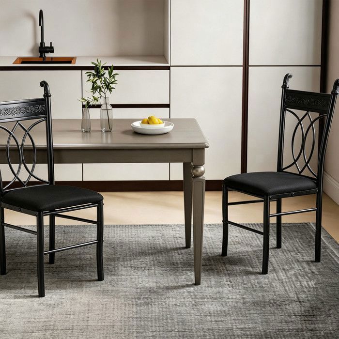 Lot de 4 Chaises Salle à manger rembourrée en Polyester ergonomiques pieds en métal convenant aux salons cuisines et bureaux noir