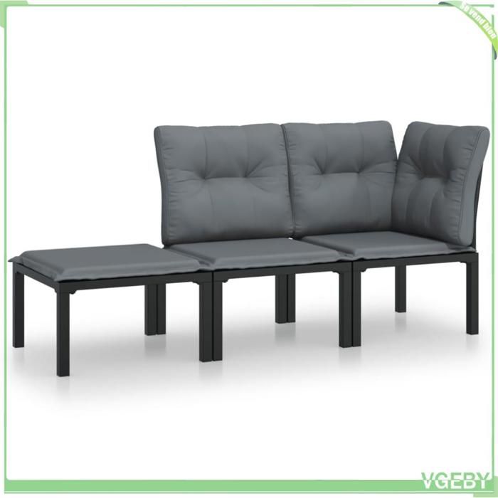 Salon de jardin 3 pcs - FAFEICY - 3187740 - Résine tressée noir/gris - Cadre acier peint - Coussins rembourrés
