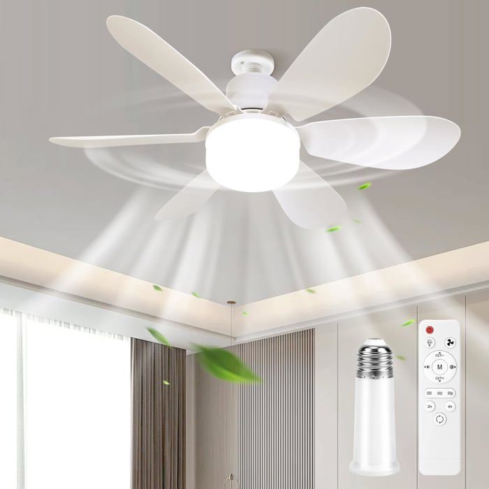 Ventilateur de Plafond avec Lumière et Telecommande30W Lampe Ventilateur Plafond avec Douille E27Dimmable LED Ventilateur Plafond