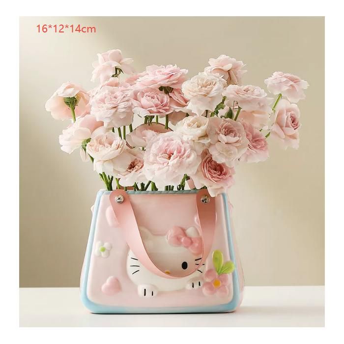 Vase céramique forme sac à main Hello Kitty 16×12×14cm vase décoratif pour chambre enfant et déco intérieure