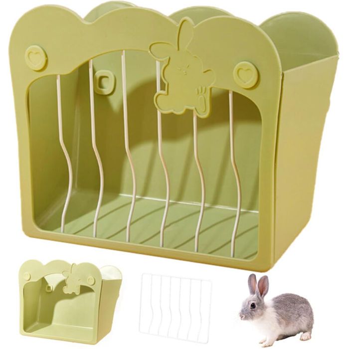 Mangeoire à foin lapin suspendu ratelier foin lapin sac Distributeur de foin lapin nain pour Petits Animaux(Vert 202512.5cm)