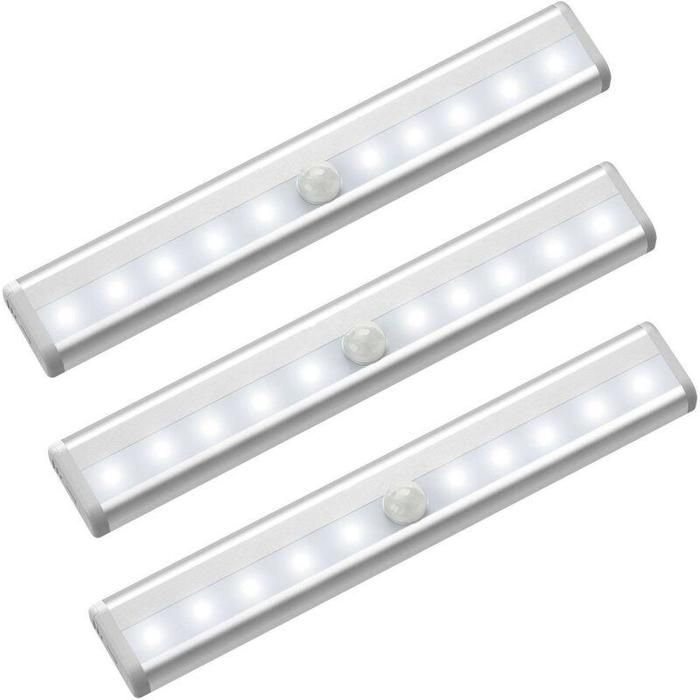 Lampe dintérieur LED à détecteur de mouvement éclairage de dressing avec 10 spots LED sans fil alimentée par piles - Lot de 3